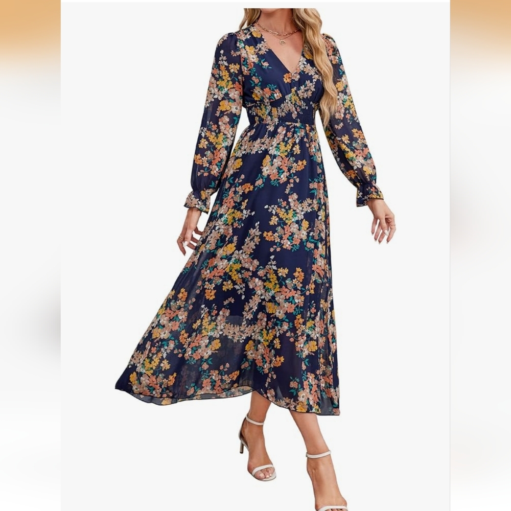 Floral Navy Long Sleeve Dress